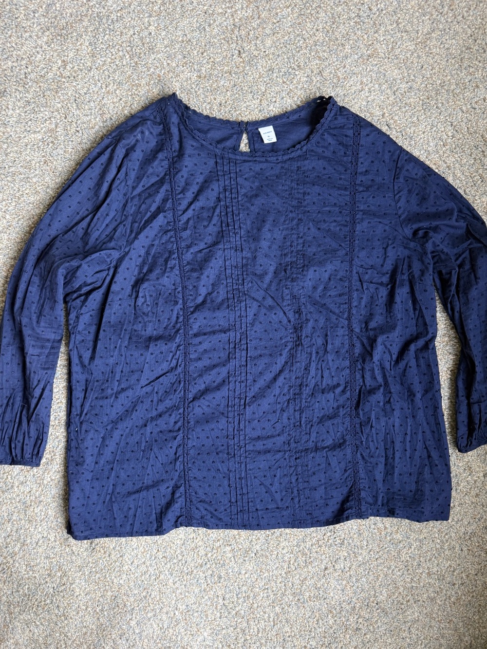 Women's Navy Eyelet Swiss dot  Pintuck Blouse size Xl